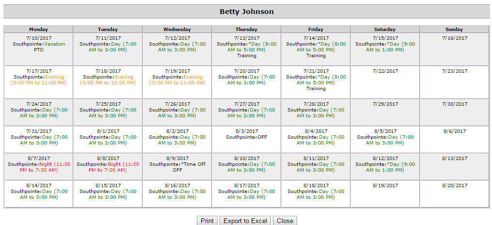 free online employee schedule