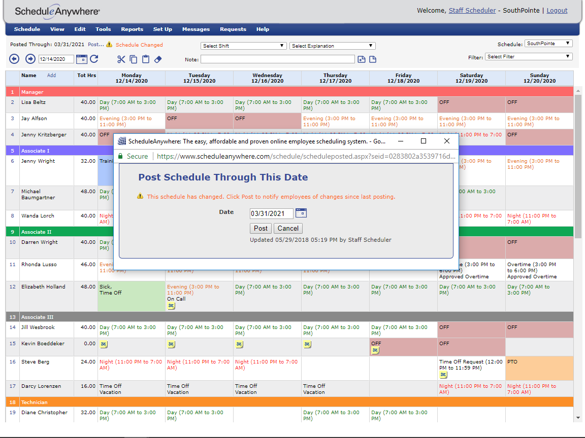 post work schedules online for employee viewing scheduleanywhere