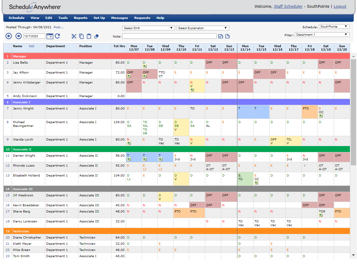 Sample Staff Schedule Template