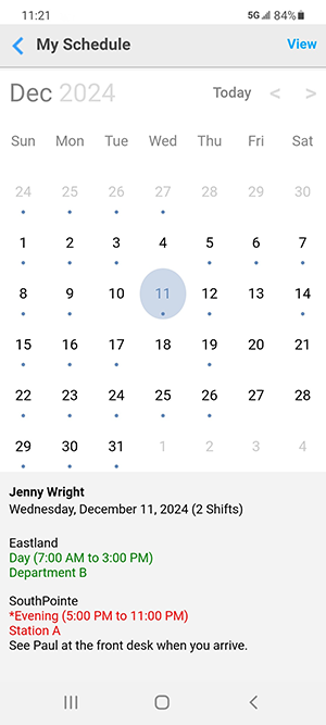 Let employees view their monthly calendar on their mobile device.