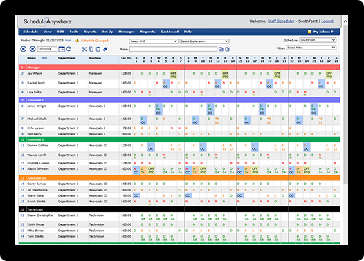 ScheduleAnywhere highlighters and filters simplify shift scheduling days and weeks in advance.