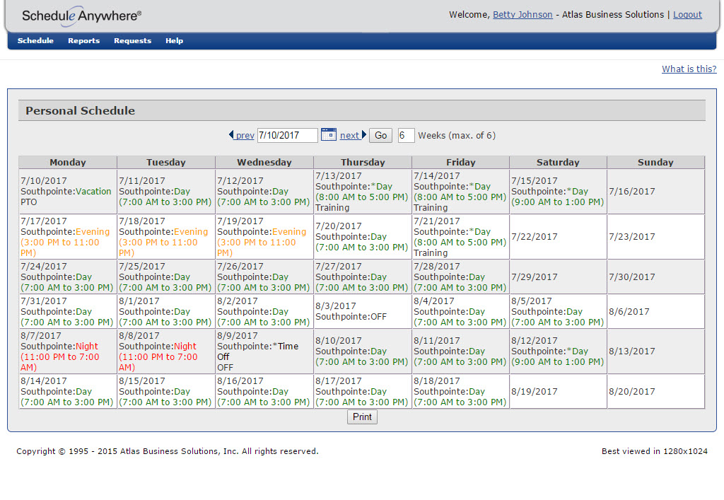 Sample Personal Work Schedule | ScheduleAnywhere