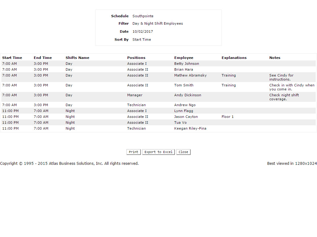roster schedule